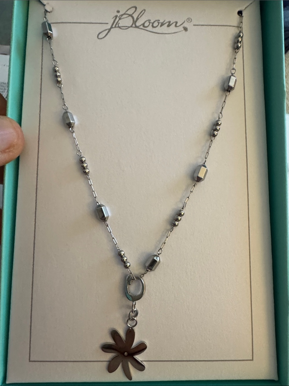 bloom Silver-Tone Faceted Bead Necklace with wildflower charm Women’s jewelry
